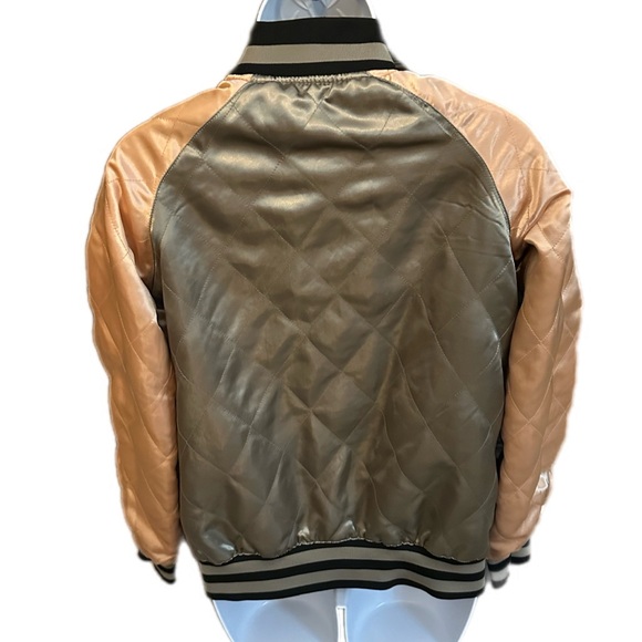 Members Only Bomber Jacket Green Peach Satin Reversible Full Zip - Picture 7 of 14